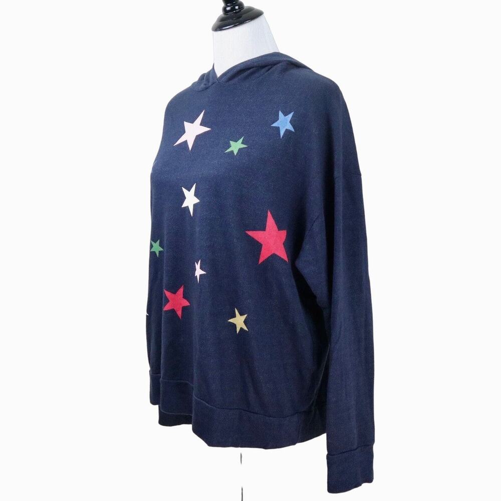 Sundry Size 4 / XL Star Print Graphic Hoodie French Terry Navy Blue